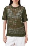 Allsaints Paloma Open Stitch Short Sleeve Sweater In Green