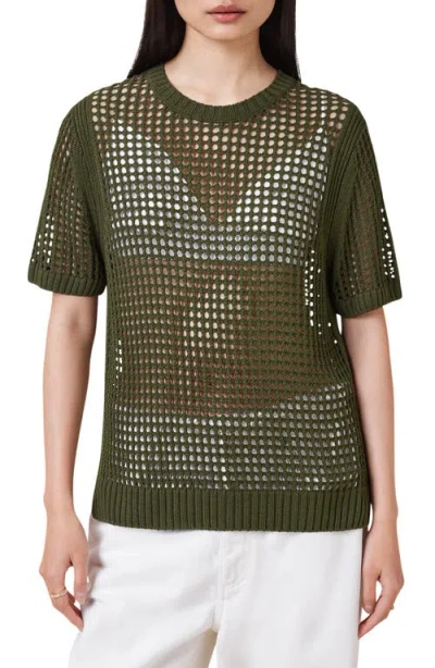 Allsaints Paloma Open Stitch Short Sleeve Sweater In Green