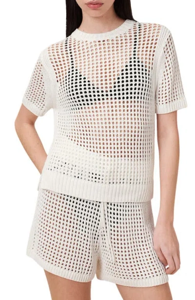 Allsaints Paloma Open Stitch Short Sleeve Sweater In Chalk White