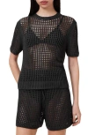 Allsaints Paloma Open Stitch Short Sleeve Sweater In Charcoal Grey