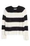 Allsaints Paloma Stripe Open Stitch Crewneck Sweater In Black/ White