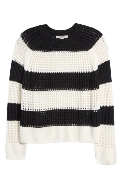Allsaints Paloma Stripe Open Stitch Crewneck Sweater In Black