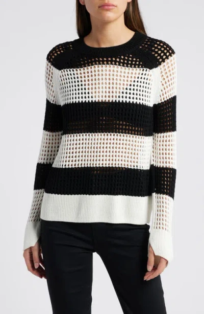 Allsaints Paloma Stripe Open Stitch Crewneck Sweater In Black/white