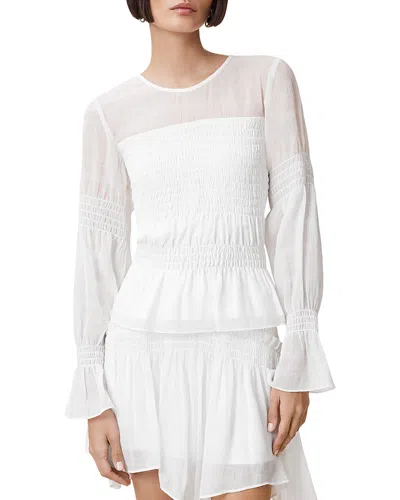 Allsaints Pamela Shirred Peplum Top In White