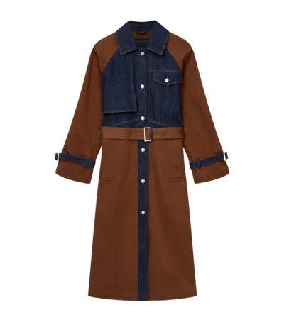 Allsaints Panelled Dayly Trench Coat In Brown