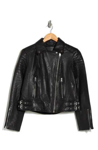 Allsaints Papin Leather Biker Jacket In Black