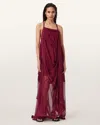 Allsaints Parachute Limited Edition Draped Silk Maxi Dress, In Burgundy
