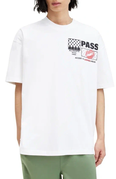 Allsaints Pass Graphic Print Oversized T-shirt In Optic White