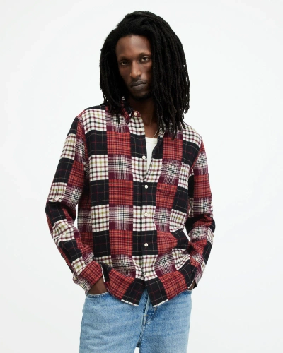 Allsaints Patchi Patchwork Checked Relaxed Shirt In Sangria Red