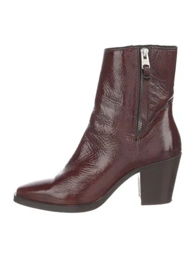 Pre-owned Allsaints Patent Leather Animal Print Western Boots In Burgundy