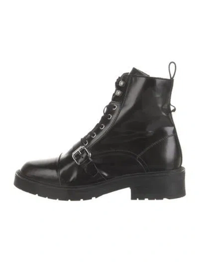 Pre-owned Allsaints Patent Leather Combat Boots In Black