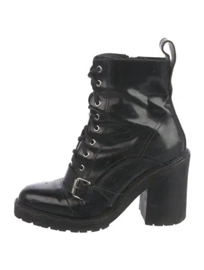 Pre-owned Allsaints Patent Leather Combat Boots In Black
