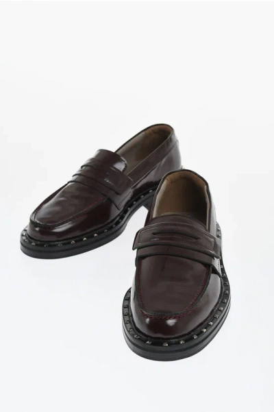 Allsaints Spike-stud Leather Loafers In Red