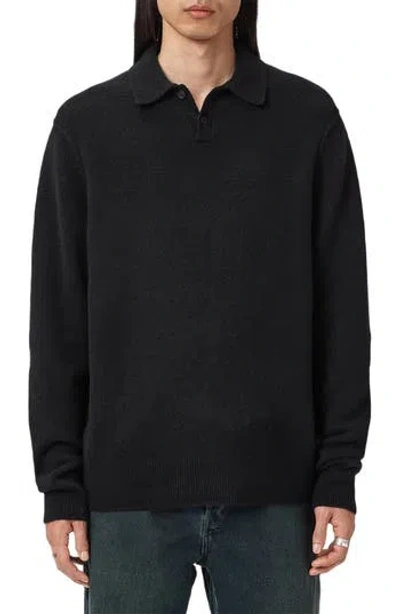Allsaints Patern Long Sleeve Polo In Black