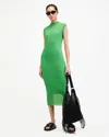 Allsaints Patric 2-in-1 Ribbed Midi Dress In Bright Green