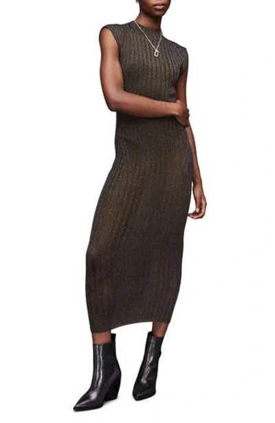 Allsaints Patrice Cap Sleeve Rib Midi Sweater Dress In Black/royal Blue
