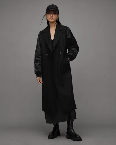 Allsaints Paulah Wool Blend Double Breasted Coat In Black