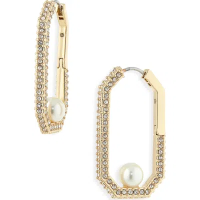 Allsaints Pavé & Faux Pearl Hexagonal Hoop Earrings In Gold