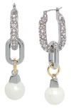 Allsaints Pave Link & Imitation Pearl Linear Drop Earrings In Silver