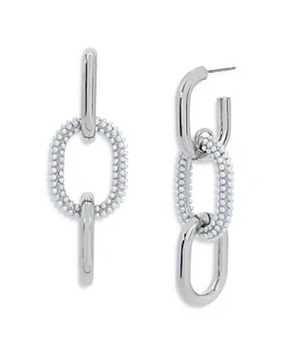 Allsaints Pave Imitation Pearl Link Drop Earrings In Silver