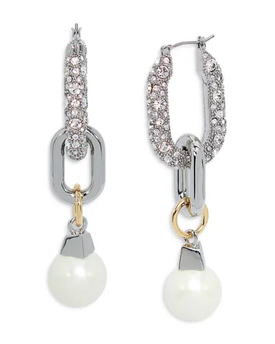 Allsaints Pave Link & Imitation Pearl Linear Drop Earrings In White/silver