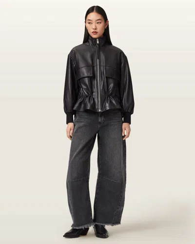 Allsaints Payton Barrel Leg Denim Jeans In Black