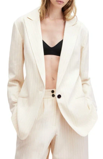 Allsaints Payton Metallic Stripe Linen Blend Blazer In Ivory White