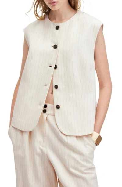 Allsaints Payton Pinstripe Linen Blend Waistcoat In White