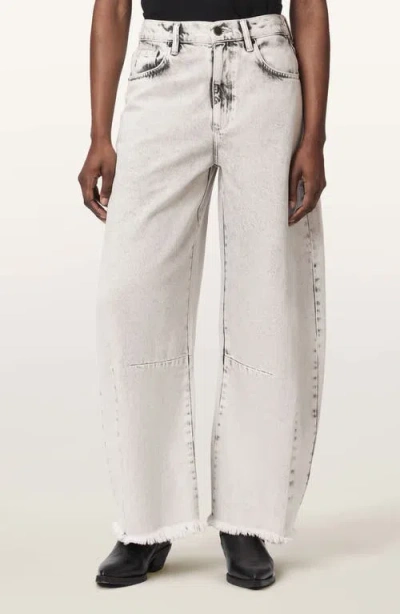 Allsaints Payton Raw Hem Crop Wide Leg Jeans In Gray