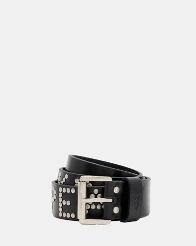 Allsaints Peace Rocks Studded Leather Belt In Black/antq Nickel