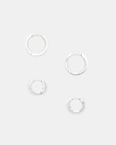 Allsaints Pearl Beaded Hoop Earring Set In Warm Silver/white