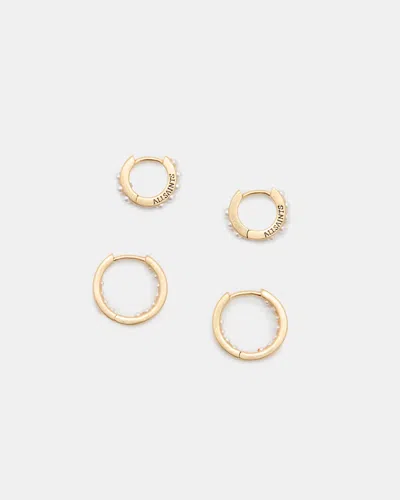Allsaints Pearl Beaded Hoop Earrings In Warm Brass