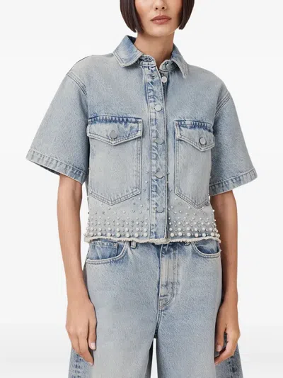 ALLSAINTS PEARL-EMBELLISHED DENIM SHIRT