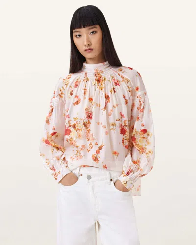 Allsaints Pearla High Neck Floral Print Top