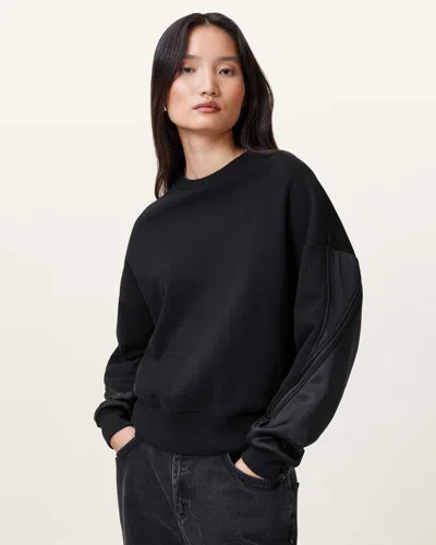 Allsaints Peggy Zip Sleeve Relaxed Fit Sweatshirt In Black