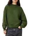 Allsaints Zipper Accent Shirred Cotton Sweatshirt In Rifle Green