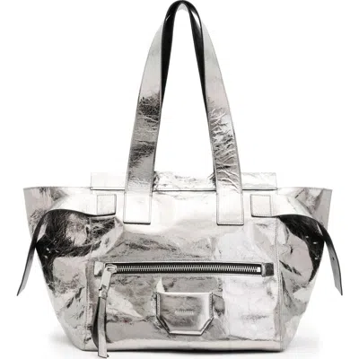 Allsaints Perez Metallic Leather Shoulder Tote In Gray