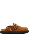 Allsaints Perforated Buckled Mules In Brown