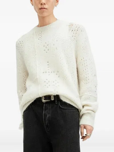 Allsaints Perforated-detail Knit Sweater In Neutral