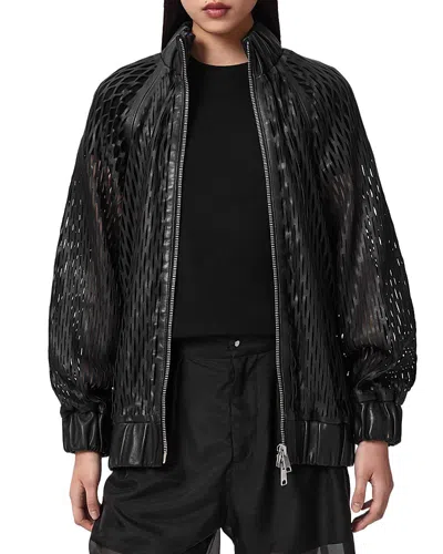 Allsaints Perforated Leather Bomber Jacket In Black