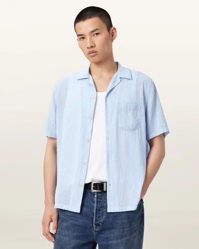 Allsaints Perry Short Sleeve Striped Shirt In Blue