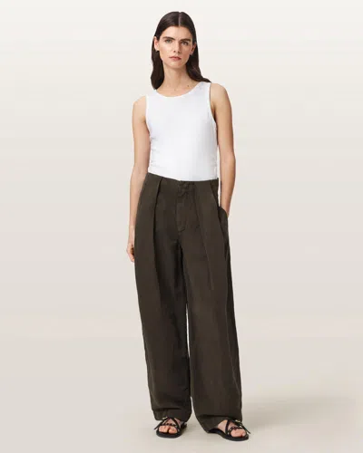 Allsaints Phi Linen-blend Wide Leg Pants In Brown