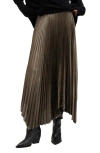Allsaints Phia Metallic Pleated Skirt In Metallic Gold
