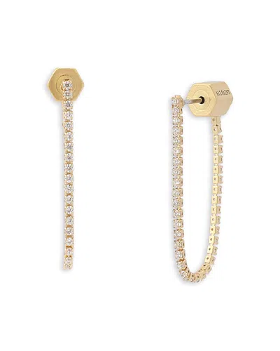 Allsaints Phoebe Rhinestone Chain Front To Back Earrings In Yellow