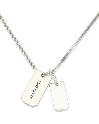 Allsaints Dog Tag Long Pendant Necklace In Silver