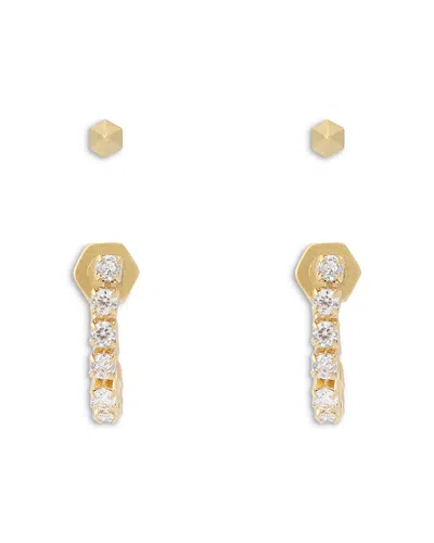 Allsaints Phoebe Stud & Rhinestone Front To Back Earrings, Set Of 2 In White