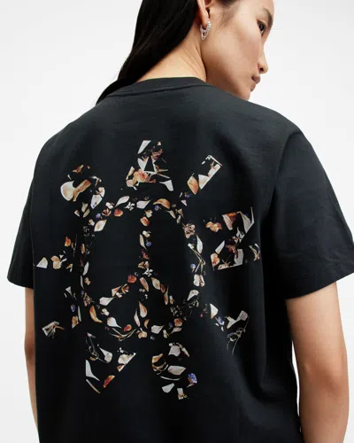Allsaints Pierra Floral Logo Oversized T-shirt In Black