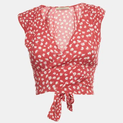 Allsaints Pink Floral Print Crop Wrap Top In Red