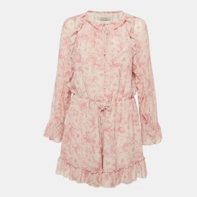 Pre-owned Allsaints Pink Printed Crepe Ruffled Flora Rosa Playsuit M