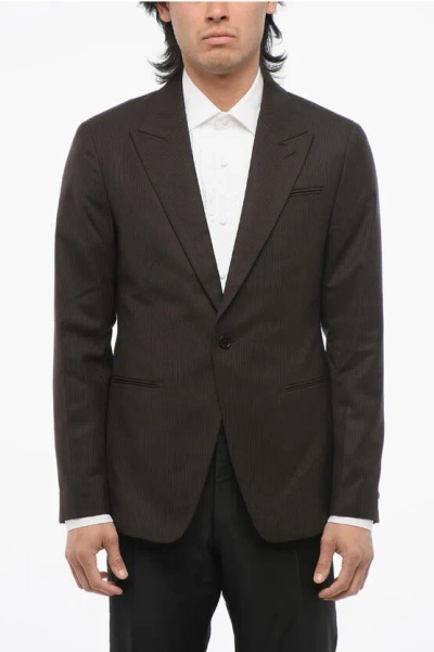 Allsaints Pinstriped Blazer With Peak Lapel In Brown